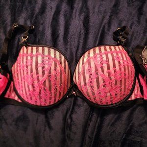 Victoria's Secret Very Sexy padded demi bra 34DD pink floral lace